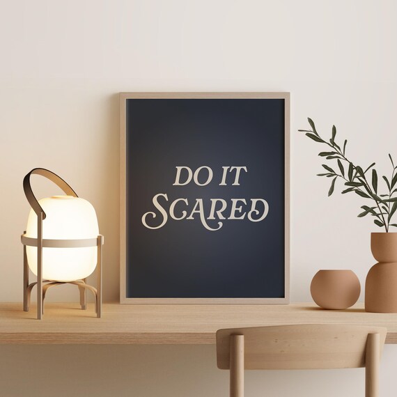 Do It Scared Navy Typography Quote Cream Serif Motivational Wall Poster
