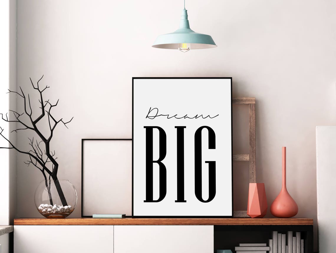 Dream Big Black White Script Minimalist Motivational Quote Poster - Image 2