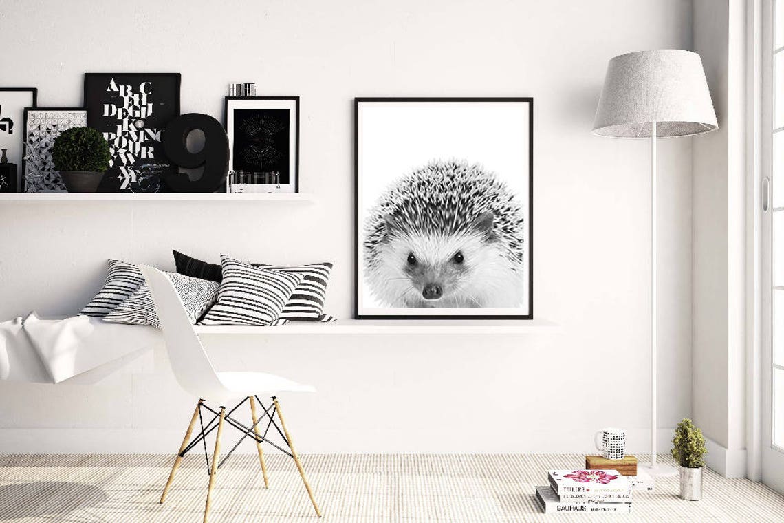 Sweet Baby Hedgehog Face Close Up Black White Cute Animal Poster - Image 2