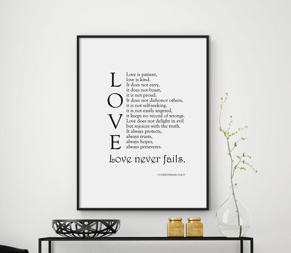 Love Never Fails Bible Quote Bible Verse Print Bible Verse Wall Art Bible Verse Art Christian Print Bible Print Files