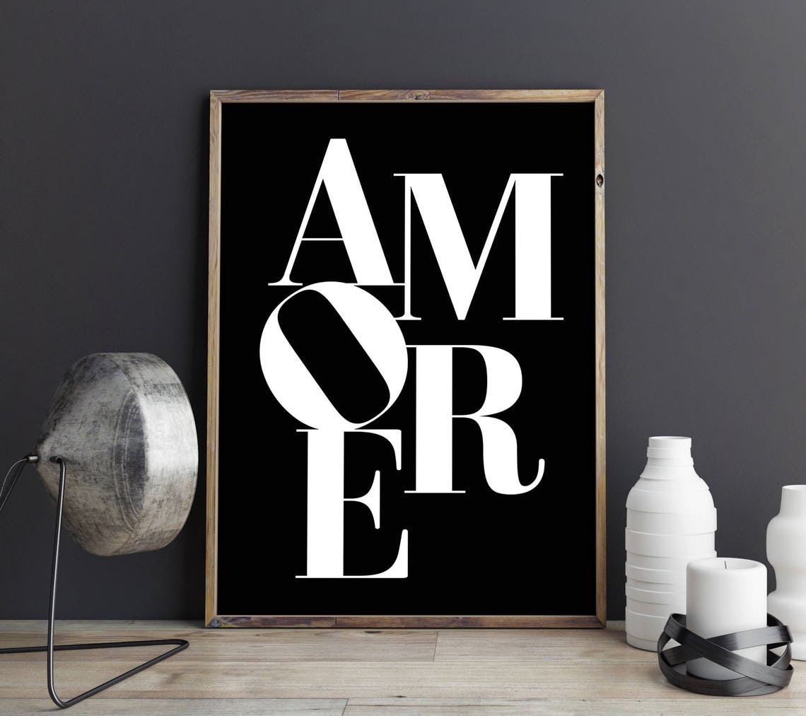 Amore Black And White Bold Italian Script Typography Wall Poster - Image 3