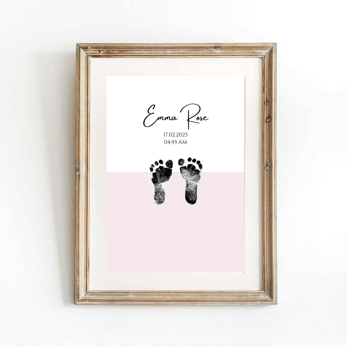Personalized Minimal Baby Footprint Birth Print Blush Wall Art - Image 3