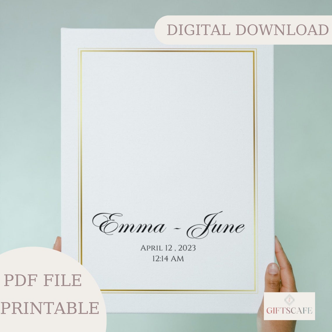 Personalized Baby Footprint Birth Print Gold Frame Digital Poster - Image 3