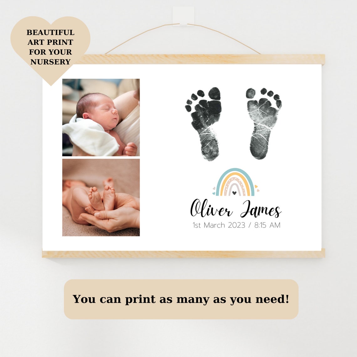 Newborn Baby Footprint Photo Collage Rainbow Birth Keepsake Wall Art - Image 2