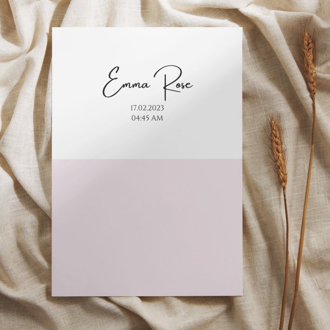 Personalized Minimal Baby Footprint Birth Print Blush Wall Art - Image 2