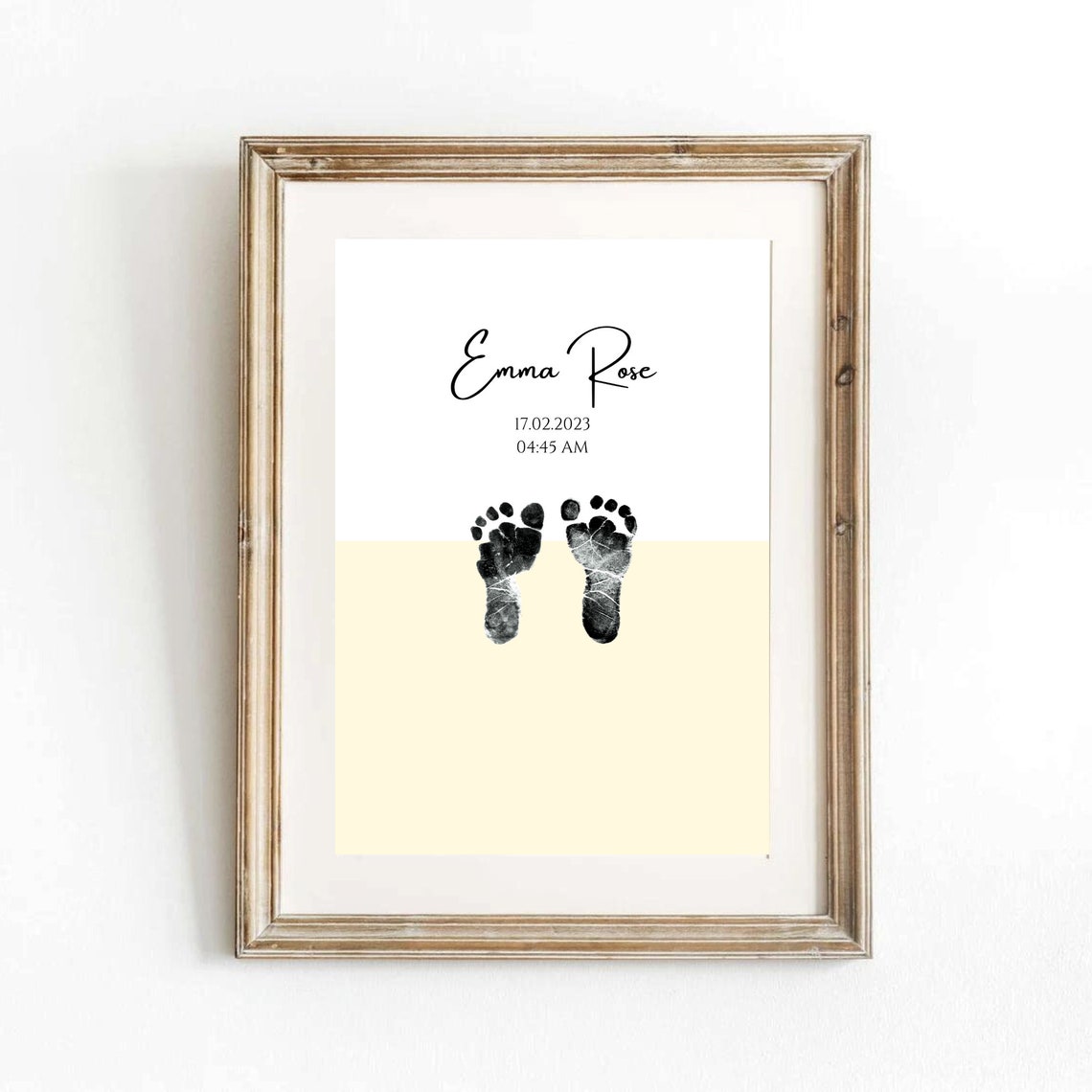 Personalized Minimal Baby Footprint Birth Print Yellow Wall Art - Image 3