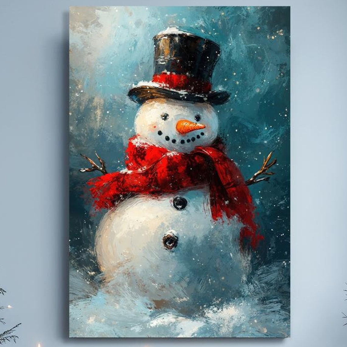 Cheerful Smiling Snowman with Red Scarf and Top Hat Winter Poster