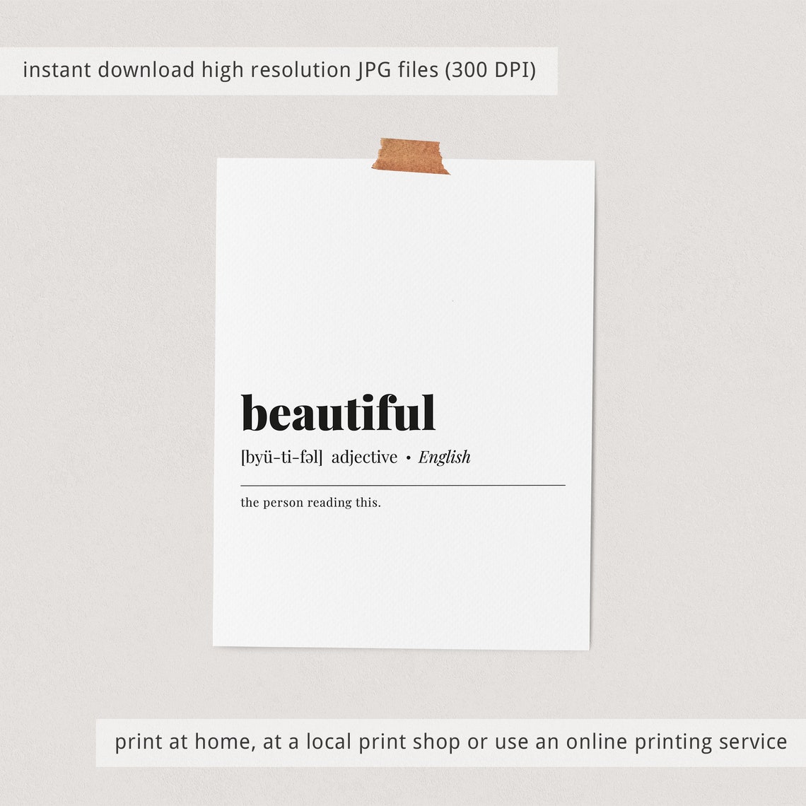 Beautiful Definition You Are Beautiful Minimalist Typography Poster