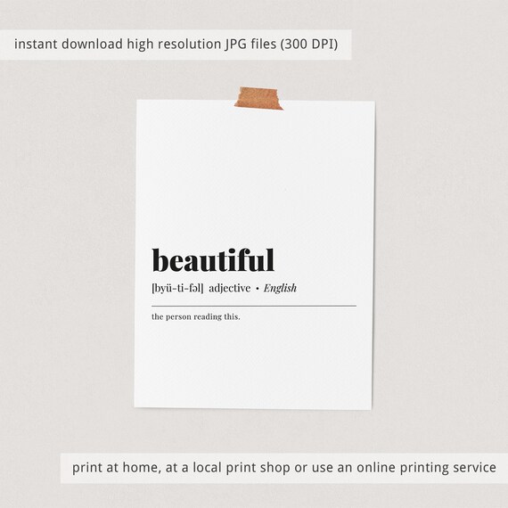 Beautiful Definition You Are Beautiful Minimalist Typography Poster