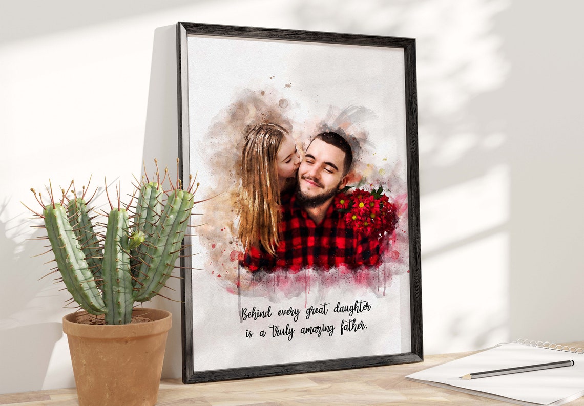 Father Daughter Watercolor Red Plaid Truly Amazing Father Quote Poster