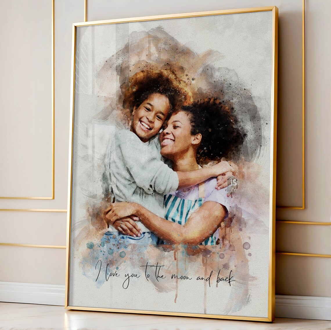 Mother Kissing Baby Watercolour Portrait Happy Mothers Day Poster - Image 3