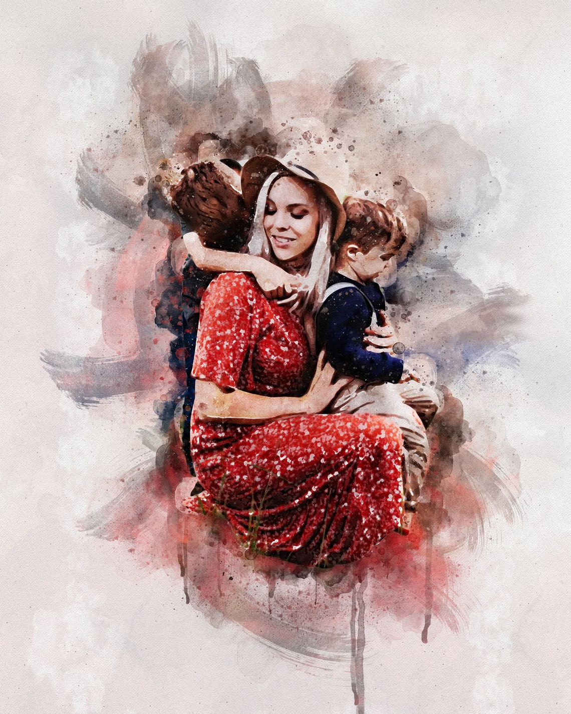 Mother and Daughter Embracing in Warm Watercolour Family Hug Poster - Image 3