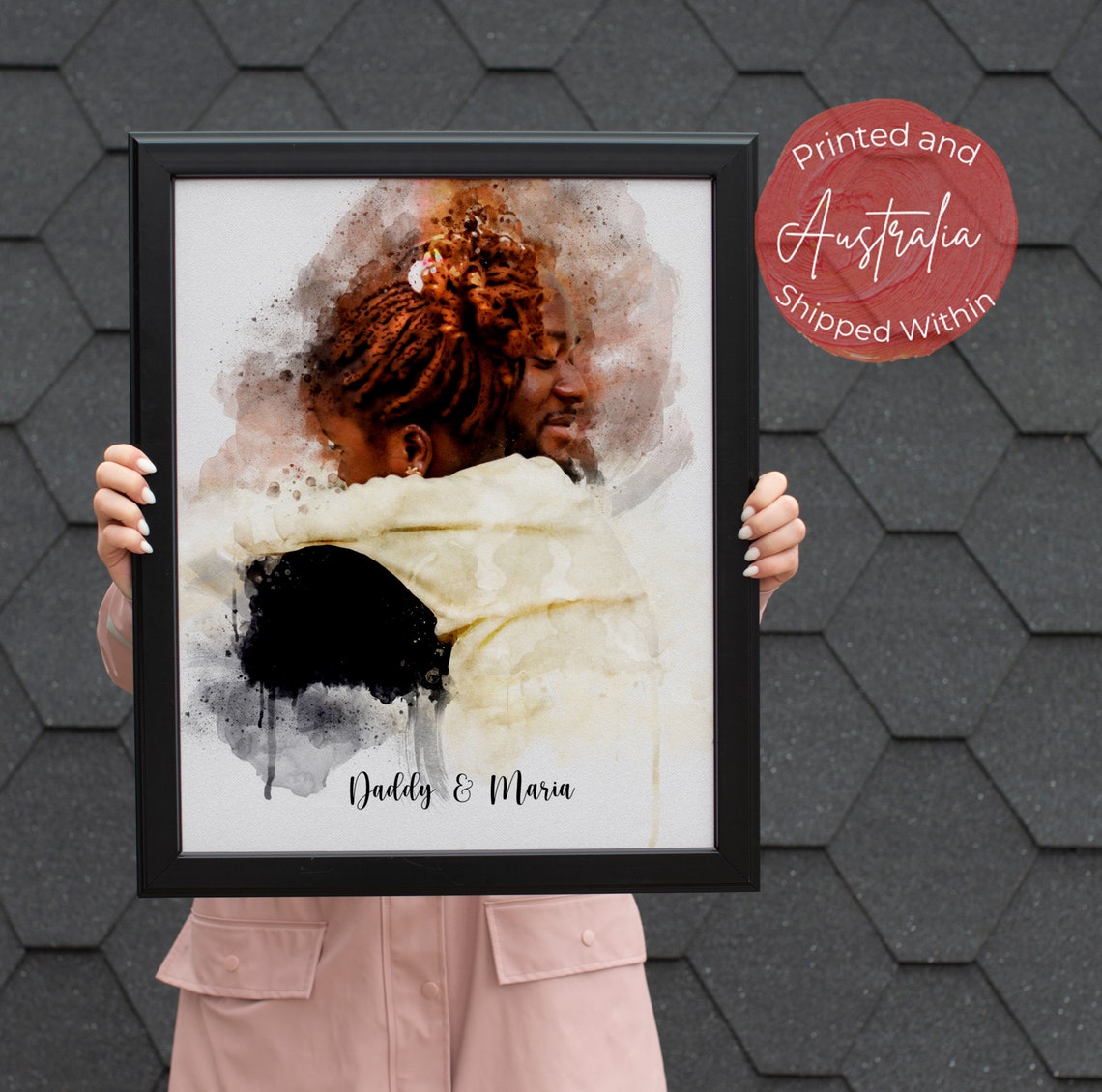 Watercolor Father Child Shoulder Ride Portrait Fatherhood Poster - Image 2