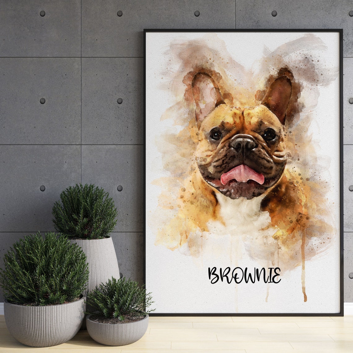 Watercolor Dog Portrait With Name Large Eared Puppy Custom Gift Poster - Image 2