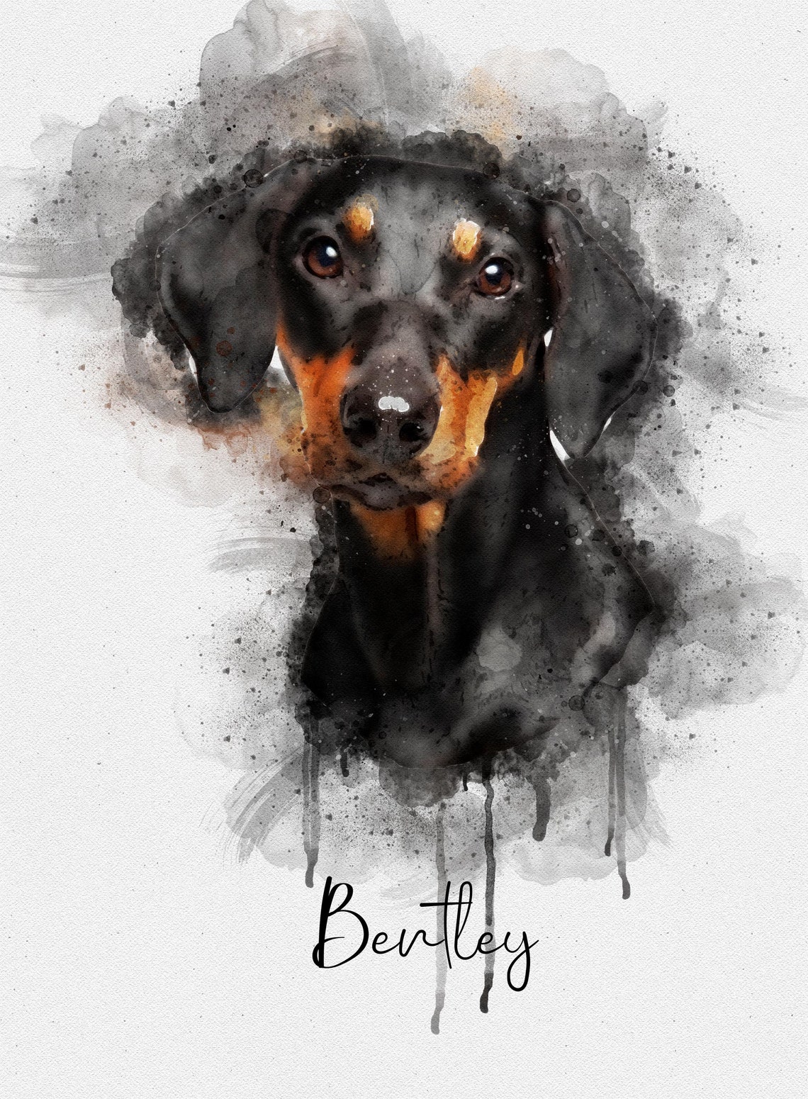 Watercolor Doberman Portrait Black Tan Pet Name Keepsake Poster - Image 4
