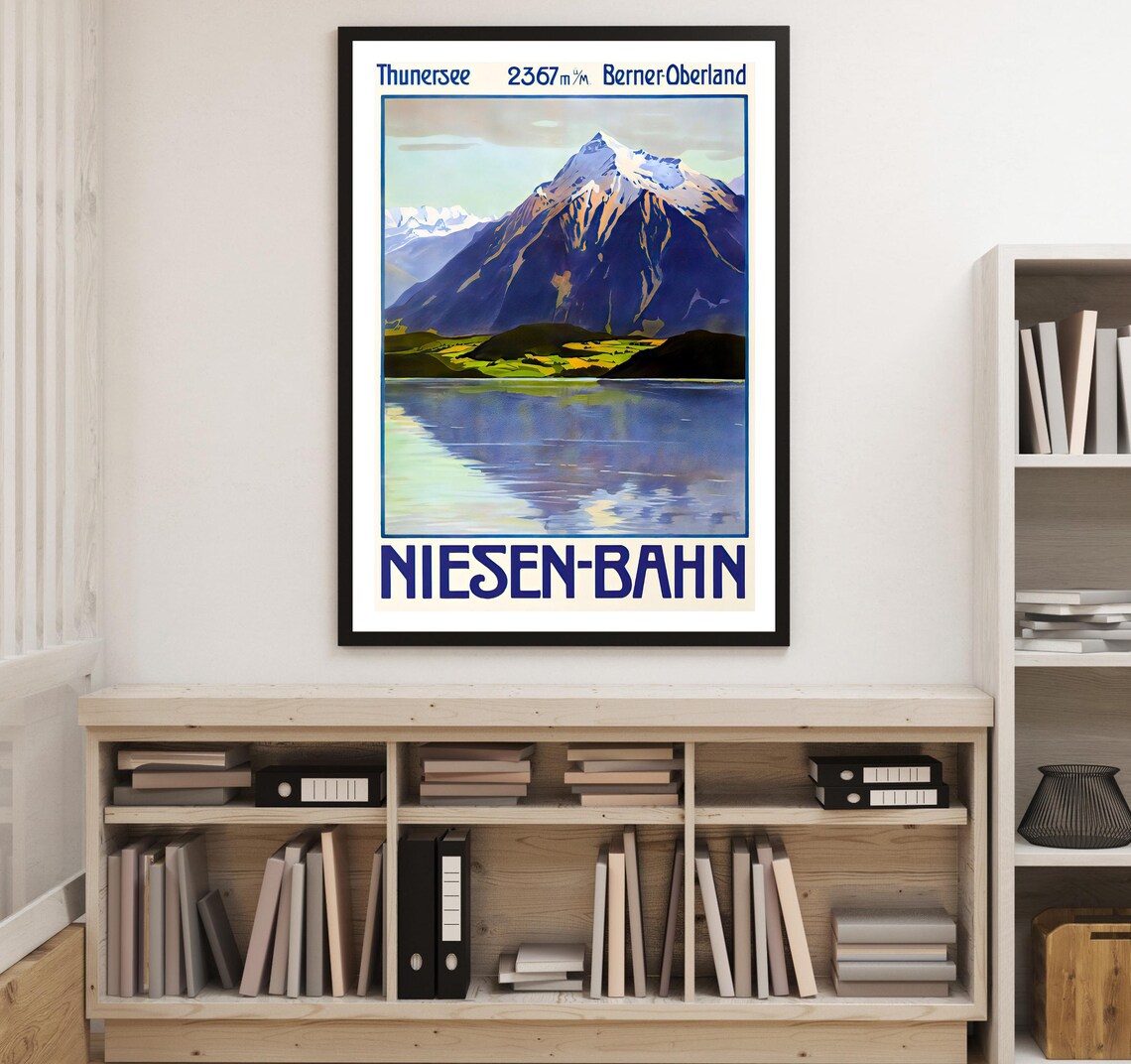 Niesen Bahn Vintage Swiss Alpine Mountain Railway Travel Poster - Image 3