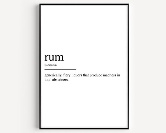 Rum Dictionary Definition Funny Home Bar Word Typographic Poster