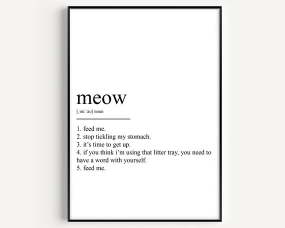 Meow Definition Art Print, Playful Cat Typography