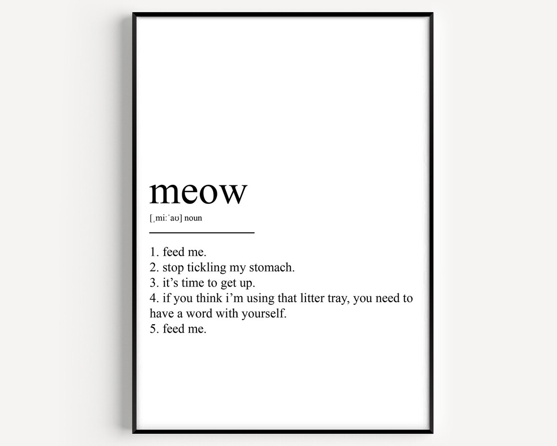 Meow Definition Art Print, Playful Cat Typography