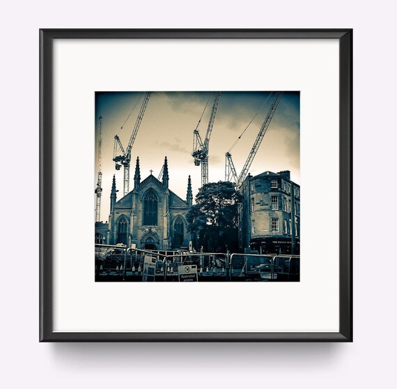 Restricted Access Church Cranes Moody Sepia Photography Art Print