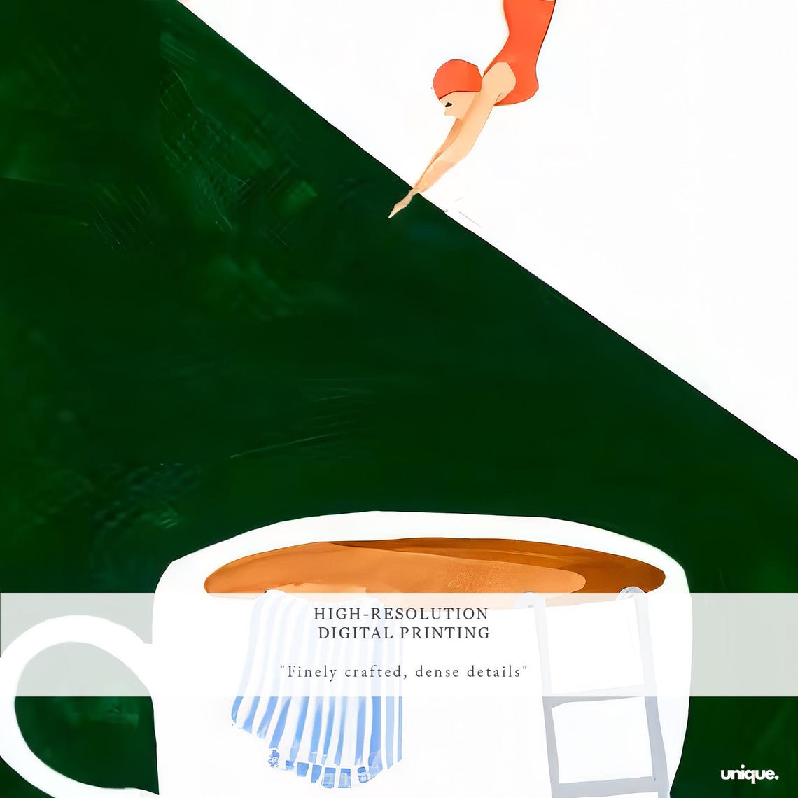 Good Morning Swimmer Diving into Coffee Cup Playful Art Poster - Image 2