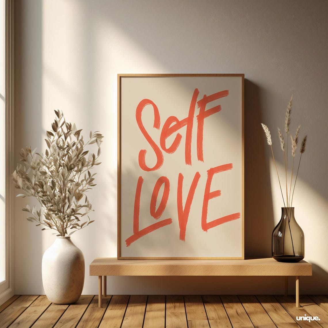 Self Love Coral Red Handwritten Script Positive Affirmation Poster