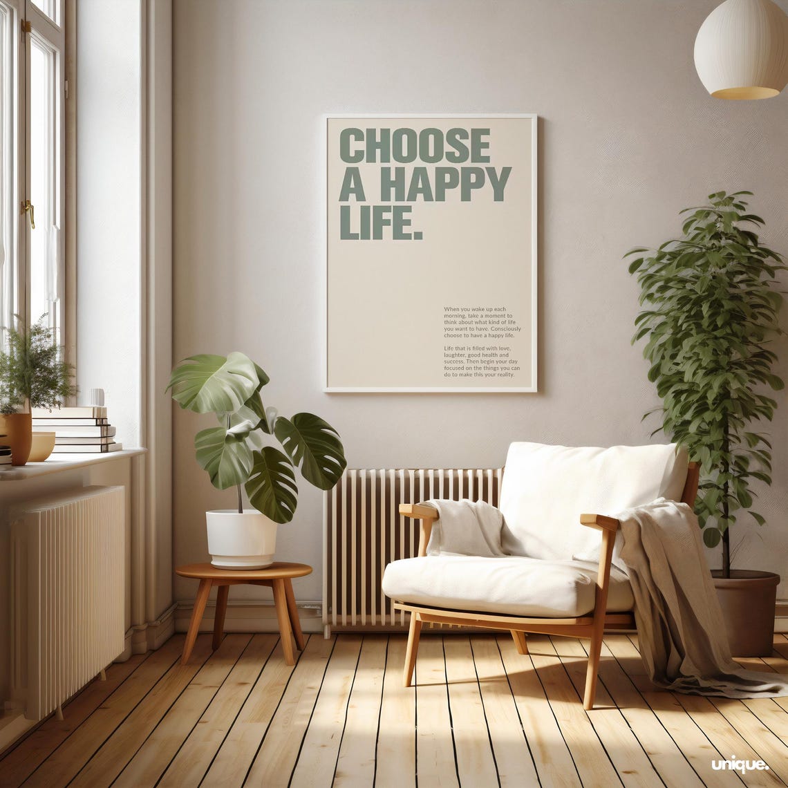 Choose a Happy Life Green Typography Positive Mindset Quote Poster