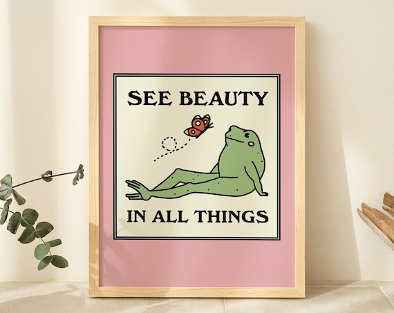 Frog And Butterfly Retro Quote Art Print