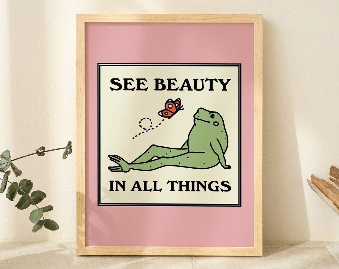 Frog And Butterfly Retro Quote Art Print