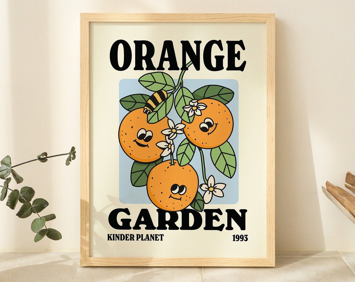 Orange Garden Retro Floral Art Print