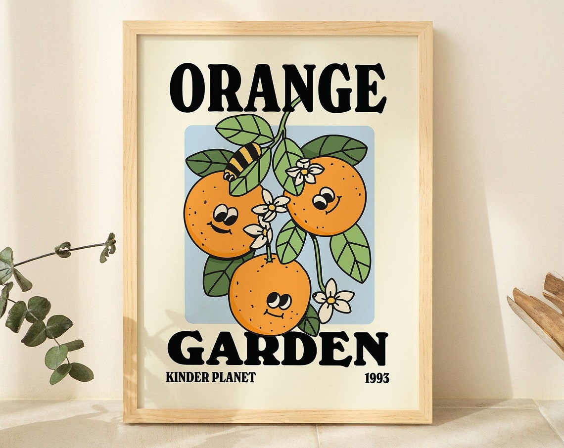 Orange Garden Kinder Planet 1993 Smiling Oranges Blossom Art Print