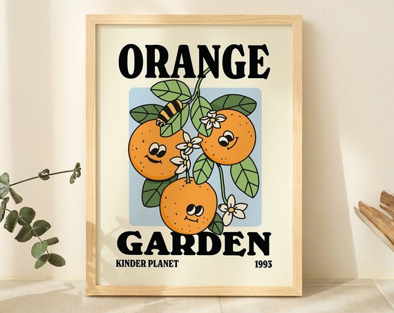 Retro Orange Garden Poster Cute Flower Market Print Trendy Office Decor Poster Eclectic Art Print