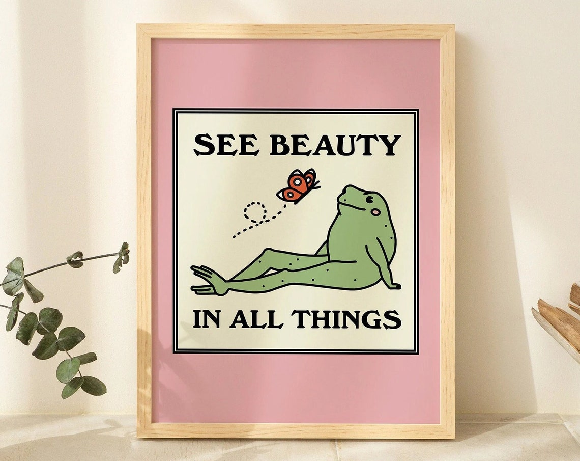 See Beauty in All Things Retro Frog Butterfly Motivational Poster