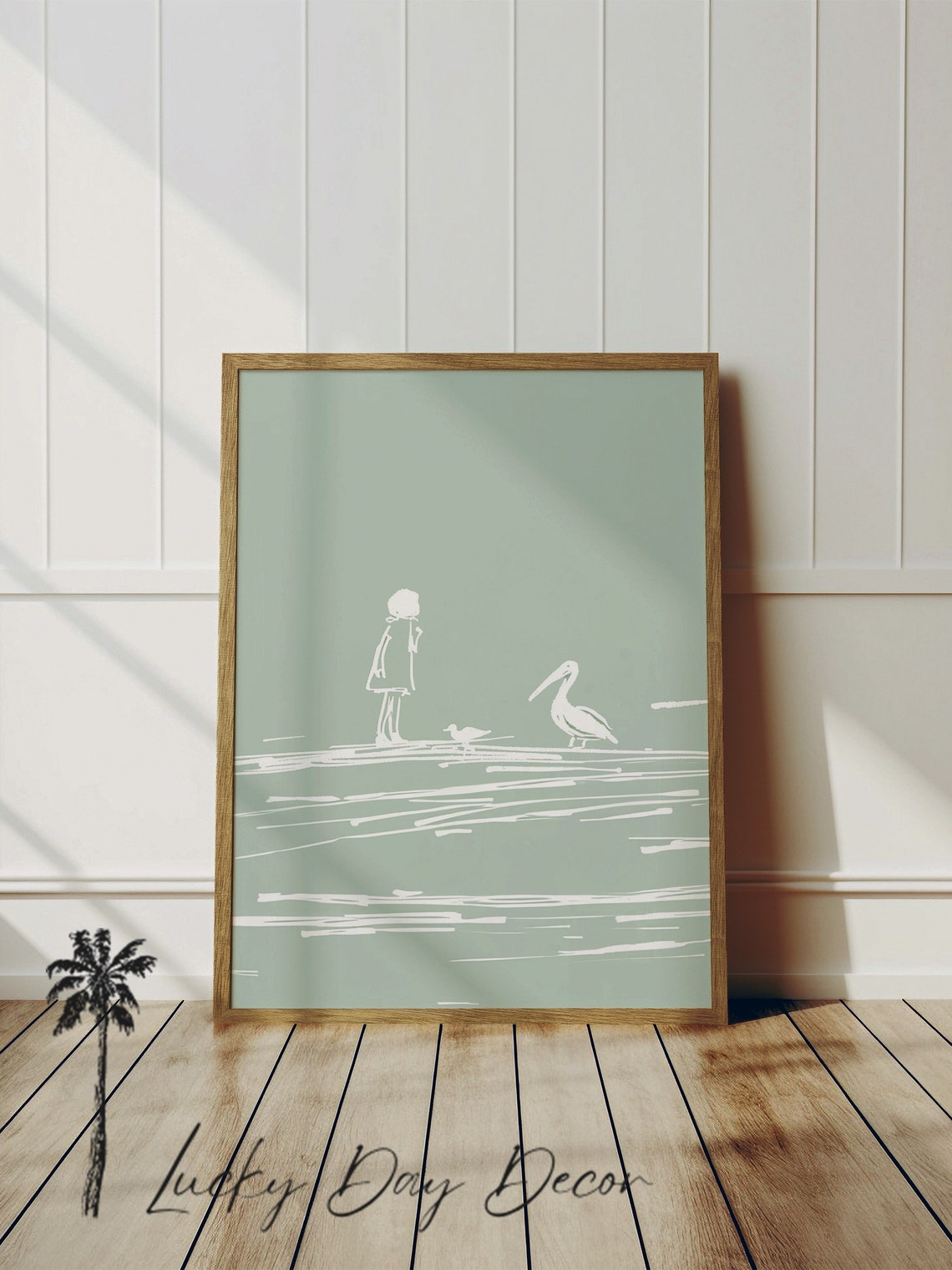 Girl And Pelican Coastal Home Art Print