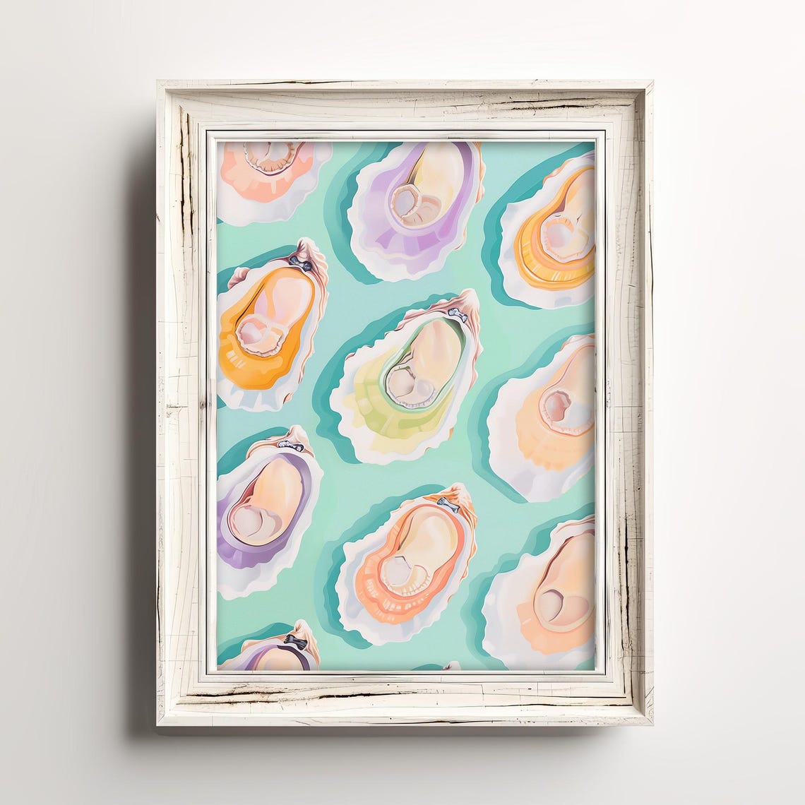 Colorful Oyster Shells Painting Pastel Coastal Beach Seashore Poster