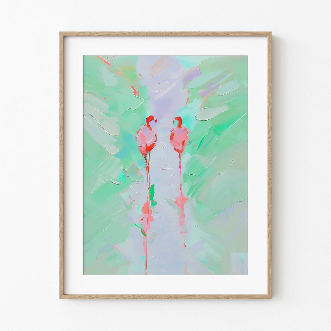 Two Flamingos Wading Pastel Abstract Tropical Bird Art Poster