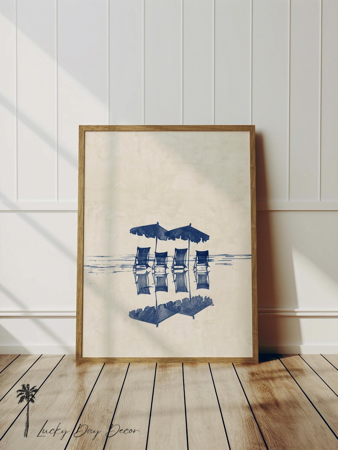 Beach Chairs Umbrellas Coastal Summer Art Print