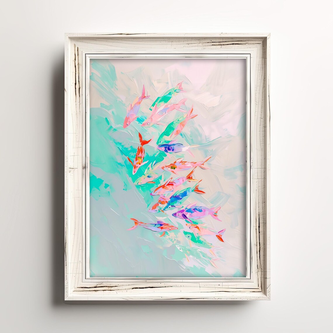 Colorful School Of Fish Pastel Impressionist Ocean Painting Art Poster