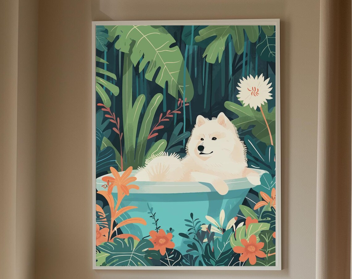 Samoyed Animal Kids Room Art Print, Boho Jungle - Image 4