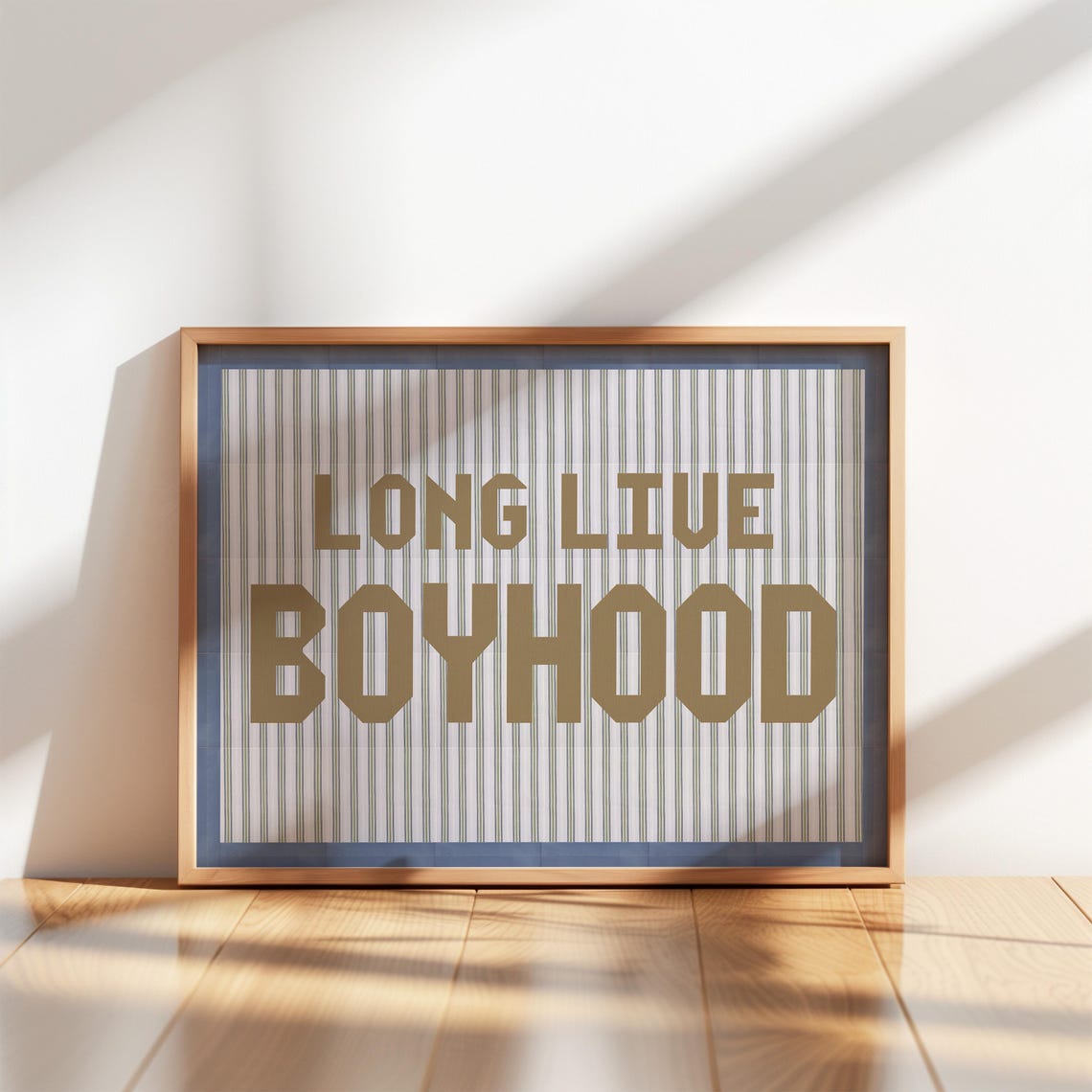 Long Live Boyhood Blue Striped Quilt Style Nursery Quote Poster