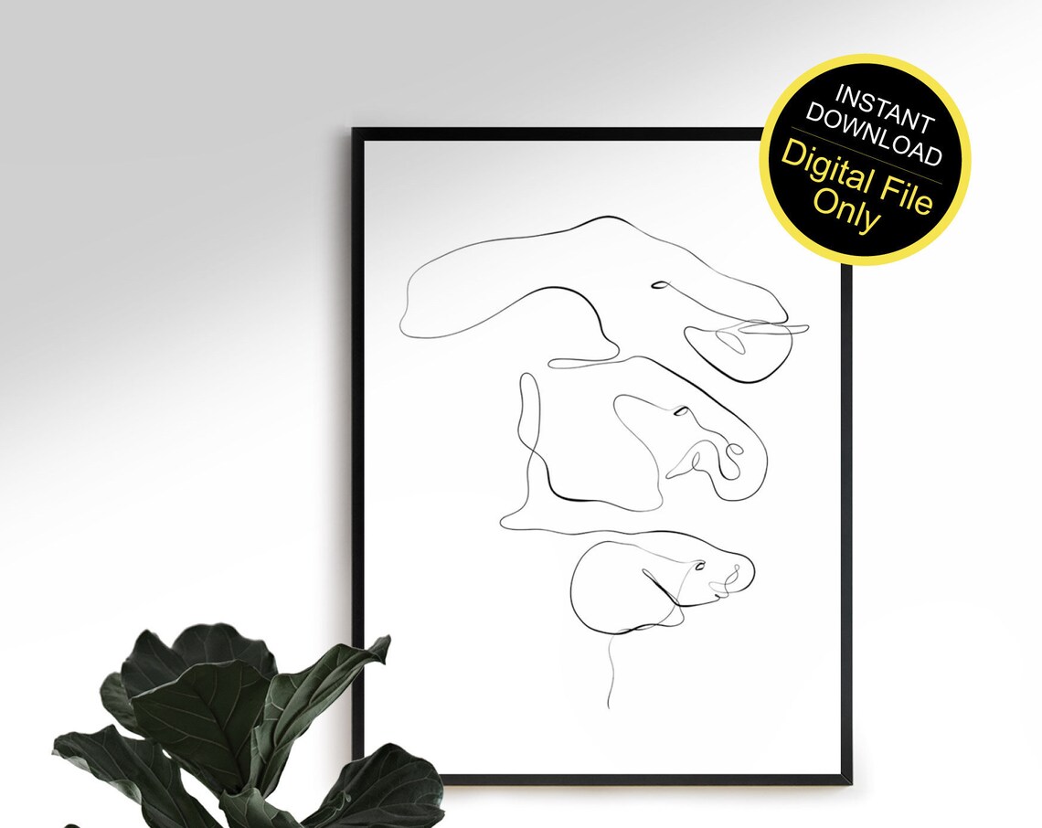 Continuous One Line Elephant Head Drawing Minimalist Art Print