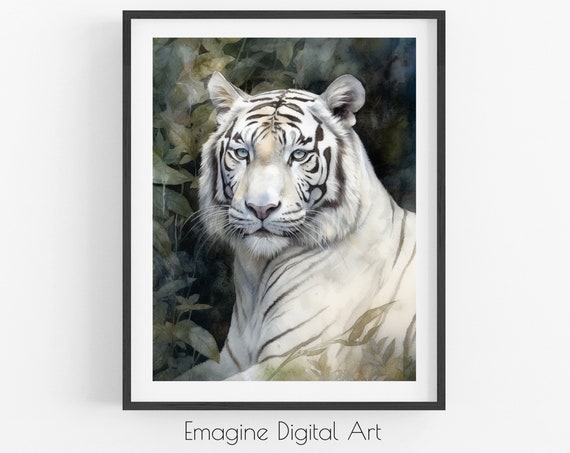 Art White Tiger Painting Wildlife Wall Decor To Instantly Print And Frame Wl27