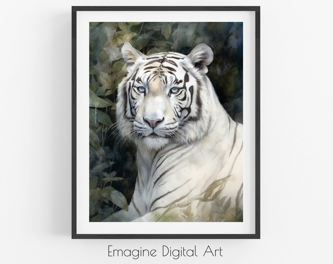 Art White Tiger Painting Wildlife Wall Decor To Instantly Print And Frame Wl27