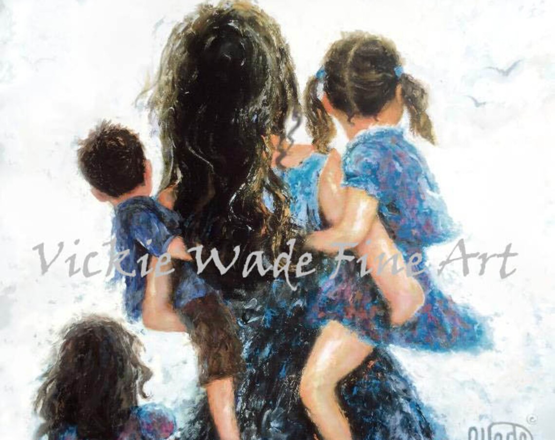 Mom Carrying Her Baby Son and Blonde Daughter Close Together Poster