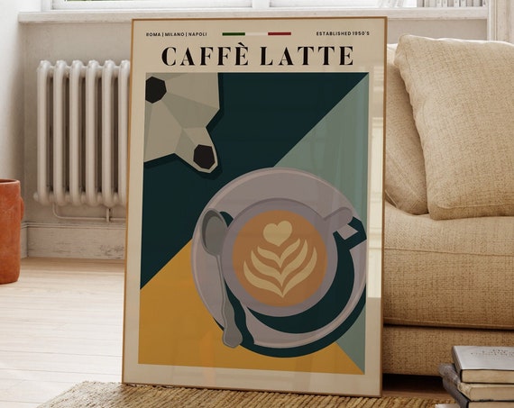 Coffee Latte Poster Kitchen Wall Art Italian Print Gift For Lover Vintage Decor Large Posters Her