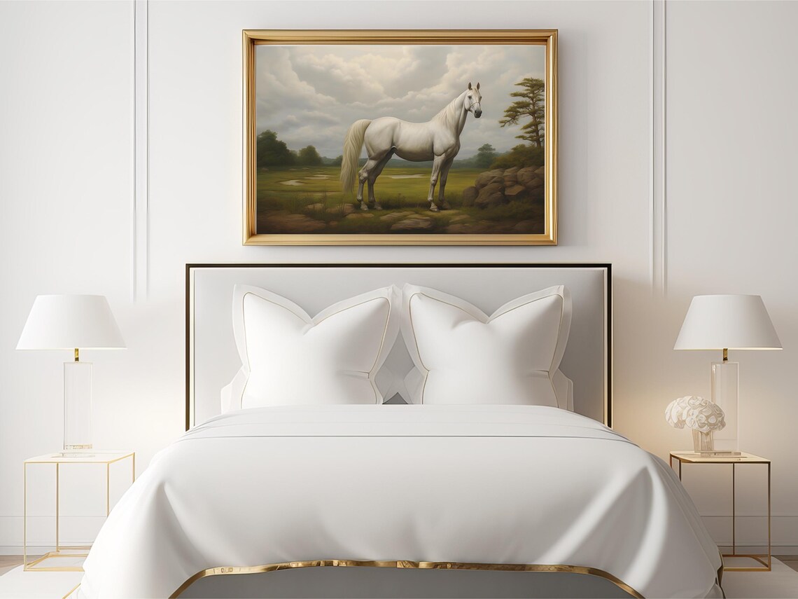 White Horse Vintage Painting, Farmhouse Decor - Image 2