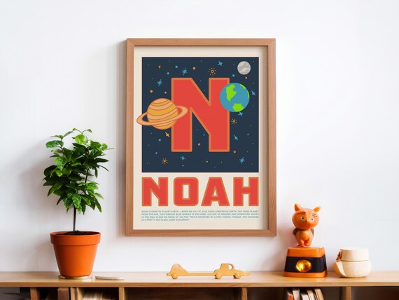 Personalized Noah Outer Space Alphabet Name Poster for Kids Room