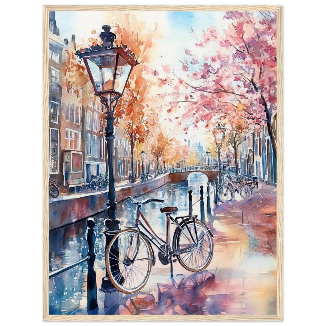 Amsterdam Canal Bikes Watercolor Travel Poster