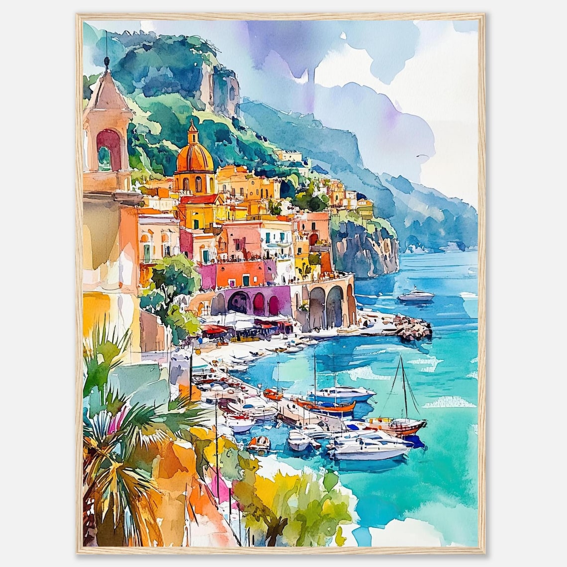 Sorrento Italy Watercolor Art Print, Amalfi Coast