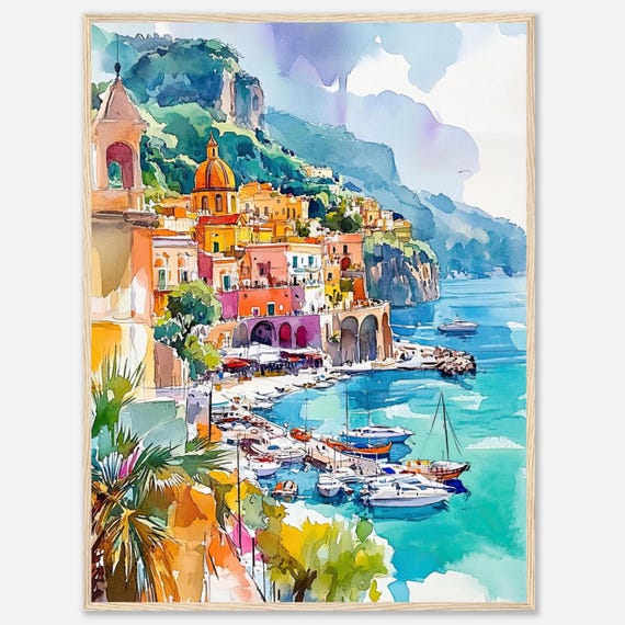 Sorrento Italy Watercolor Art Print, Amalfi Coast
